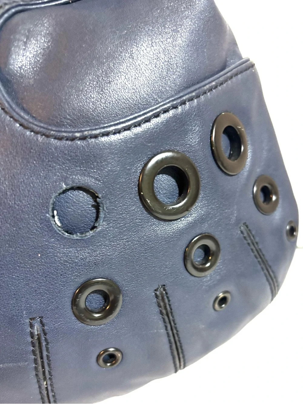 Karl Lagerfeld Navy Leather Shoulder Bag with Grommet Accents